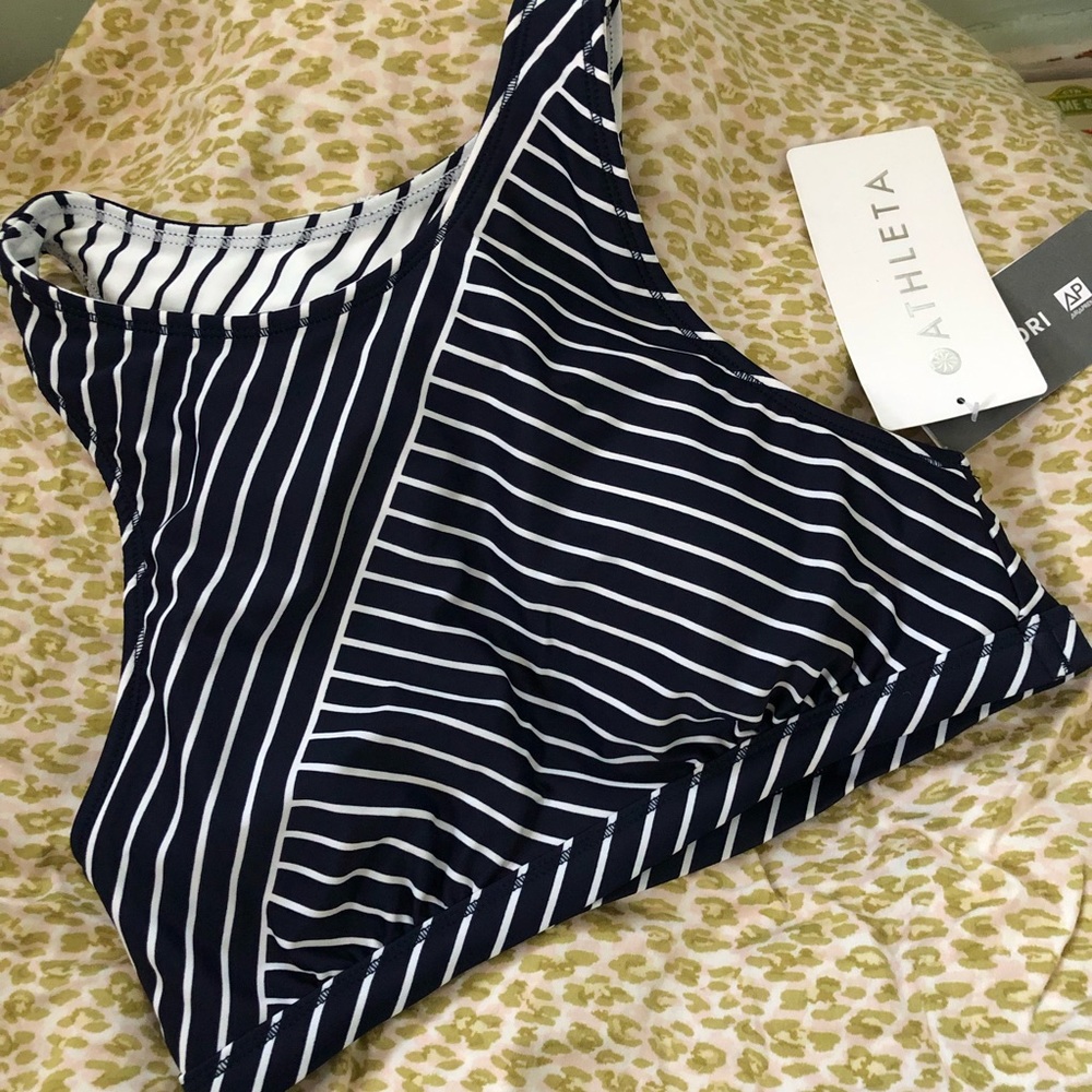 Athleta Offshore Reversible bikini navy white stripe swim top XS